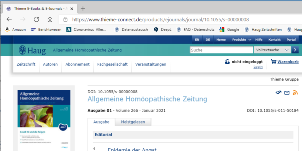 Thieme connect: Das Online Archiv der Allgemeinen Homöopathischen Zeitschrift